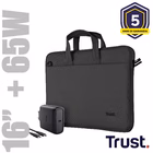 Immagine di Notebook da 15.4 - 16 polietilene riciclato nero TRUST SET BORSA LAPTOP FINO A 16" + ALIMENTATORE US
