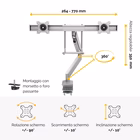 Immagine di Braccio monitor Fellowes doppio con maniglia, Eppa, Argento, Fino a 32"