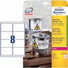 Immagine di Etichette adesive in poliestere bianco extra resistente, 99,1x67,7mm, 8 etichette per foglio, 20 ff