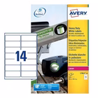 Immagine di Etichette adesive in poliestere bianco extra resistente, 99,1x38,1mm, 14 etichette per foglio, 20 ff