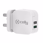 Immagine di Caricabatterie bianco CELLY TC2USBTURBO - 17W 2 USB Wall Charger UK plug TU TC2USBTURBOUK