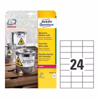 Immagine di Etichette adesive in poliestere bianco extra resistente, 70x37mm, 24 etichette per foglio, 20 fogli