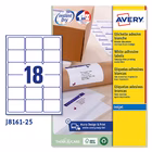 Immagine di Etichette adesive in carta bianca per stampanti inkjet, 63,5x46,6mm, 18 etichette per foglio, 25 ff