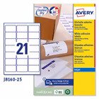 Immagine di Etichette adesive in carta bianca per stampanti inkjet, 63,5x38,1mm, 21 etichette per foglio, 25 ff