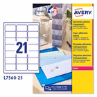 Immagine di Etichette adesive in poliestere trasparente lucido, 63,5x38,1mm, 21 etichette per foglio, 25 fogli