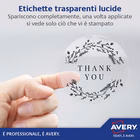 Immagine di Etichette adesive in poliestere trasparente lucido, 63,5x38,1mm, 21 etichette per foglio, 25 fogli