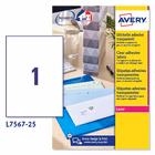 Immagine di Etichette adesive in poliestere trasparente lucido, 210x297mm, 1 etichetta per foglio, 25 fogli