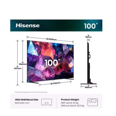 Immagine di Tv 100" uhd 4K (3840x2160) HISENSE 100 E7S PRO QLED 4K ULTRA HD SMART VIDAA REFRESH R 100E7S-PRO