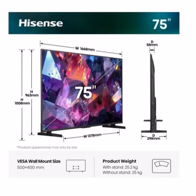 Immagine di Tv 75" uhd 4K (3840x2160) HISENSE 75 E79S PRO QLED 4K ULTRA HD SMART VIDAA REFRESH R 75E79S-PRO