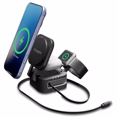 Immagine di Caricabatterie wireless/senza fili nero adattatore proprietario CYGNETT CY5852WCCRC