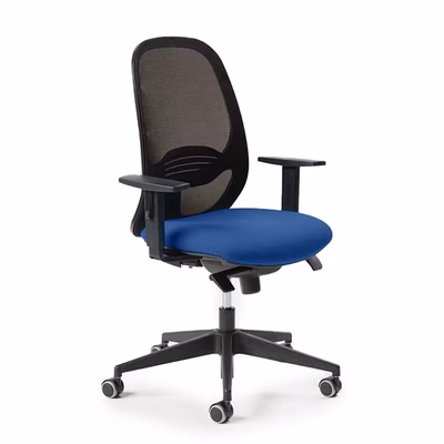 Immagine di Sedia operativa HOPPER con braccioli regolabili rivestimento in ecopelle ignifuga colore blu