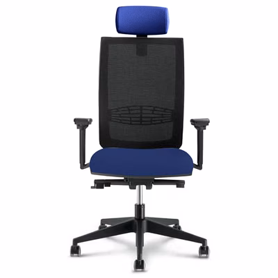 Immagine di Sedia operativa SYSTEM schienale nero seduta blu braccioli regolabili base nylon con poggiatesta