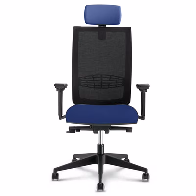 Immagine di Sedia operativa SYSTEM schienale nero seduta blu braccioli regolabili base nylon con poggiatesta
