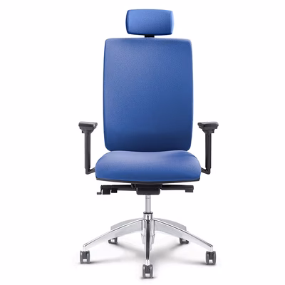 Immagine di Sedia operativa SYSTEM base alluminio con braccioli regolabili 3D tessuto blu con poggiatesta