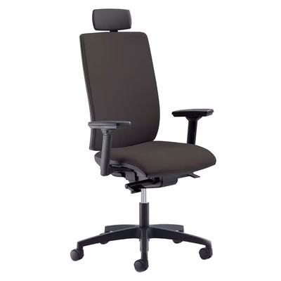 Immagine di Sedia operativa SYSTEM base nylon con braccioli regolabili 3D ecopelle nero con poggiatesta