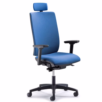 Immagine di Sedia operativa SYSTEM base nylon con braccioli regolabili 3D ecopelle blu con poggiatesta