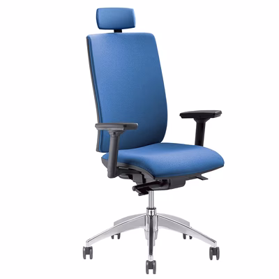 Immagine di Sedia operativa SYSTEM base alluminio con braccioli regolabili 3D ecopelle blu con poggiatesta
