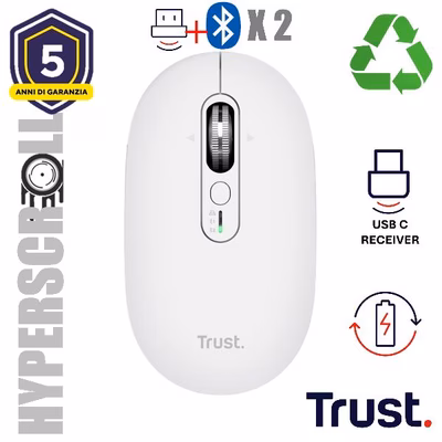 Immagine di TRUST MOUSE WIRELESS HYPERSCROLL RICARICABILE MULTICONNE 26019
