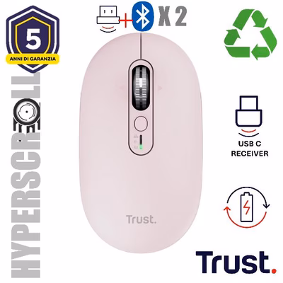 Immagine di TRUST MOUSE WIRELESS HYPERSCROLL RICARICABILE MULTICONNE 26206TRS