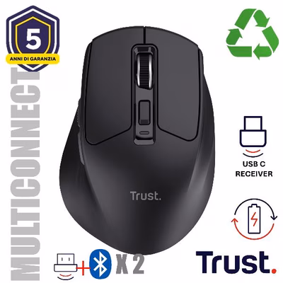 Immagine di TRUST MOUSE WIRELESS RICARICABILE MULTICONNECT WL 2,4GHZ 26021
