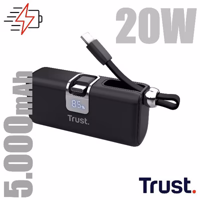 Immagine di Power bank TRUST POWERBANK 5.000MAH - TASCABILE - CAVO USB-C PD 20W 26104TRS