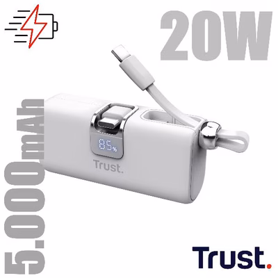 Immagine di Power bank TRUST POWERBANK 5.000MAH - TASCABILE - CAVO USB-C PD 20W 26105TRS