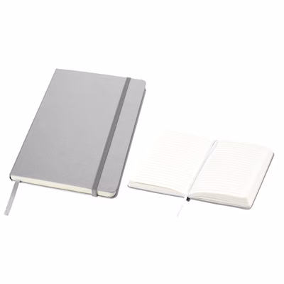 Immagine di Notebook Journalbooks in similpelle con elastico 80ff a righe formato A5 colore argento 250+