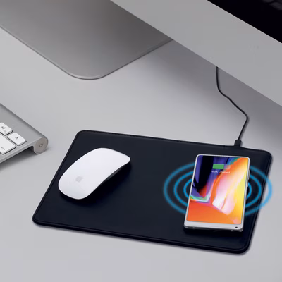 Immagine di Tappetino mouse in PU con caricatore wireless 5W colore nero 1000+