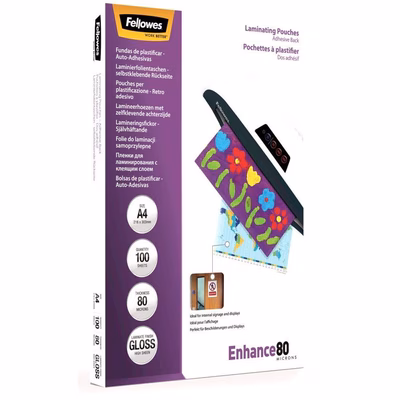 Immagine di Pouches A4 FELLOWES Imagelast Enhance 80 mm 216x303 80 micron con retro adesivo