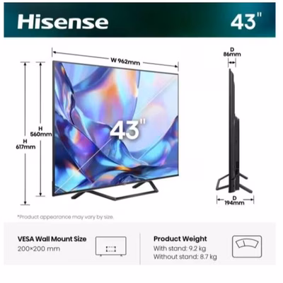 Immagine di Tv 43" uhd 4K (4096x2160) HISENSE 43 A79S QLED 4K ULTRA HD SMART VIDAA - STAND CENTR 43A79S