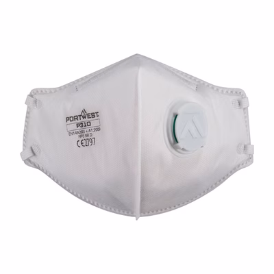 Immagine di FFP3 mascherina dolomite pieghevole con valvola pk3 PORTWEST P310 colore bianco