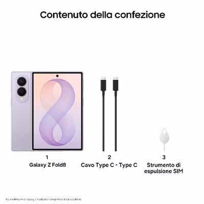 Immagine di Smartphone 1000GB SAMSUNG GALAXY Z FOLD8 16+1TB LAVENDER SM-F971BLVNEUE