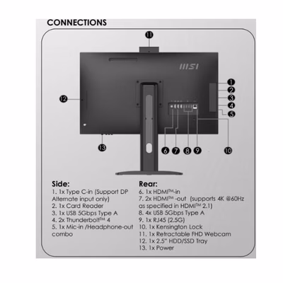 Immagine di Pc All-in-One 27" professional intel core ultra 5 512GB MSI MODERN AM273QP AI 1UM-415EU 9S6-AF0112-