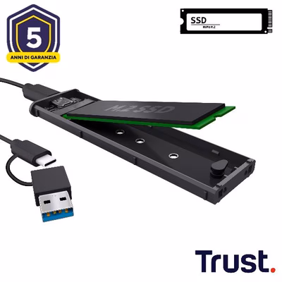 Immagine di 2,5 pollici TRUST CASE/CUSTODIA HDD SSD NMVe M.2 USB USB-C + USB T 25806TRS