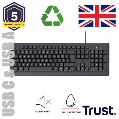 Immagine di TRUST TASTIERA CABLATA 180CM RESISTENTE AGLI SVERSAMENTI 23984