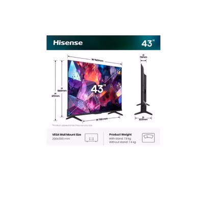 Immagine di Tv 43" uhd 4K (3840x2160) HISENSE 43 Q7S PRO QLED 4K ULTRA HD SMART VIDAA REFRESH RA 43Q7S-PRO