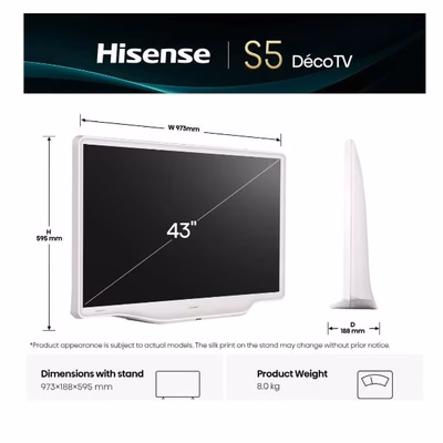 Immagine di Tv 43" uhd 4K (3840x2160) HISENSE 43 S5Q DECO BIANCO ULTRA HD QLED SMART VIDAA REFRE 43S5Q
