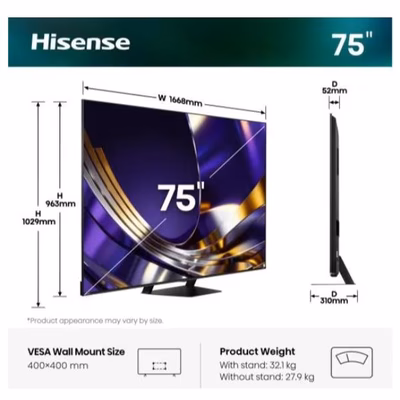 Immagine di Tv 75" uhd 4K (3840x2160) HISENSE 75 U7S PRO MINI LED 4K ULTRA HD SMART VIDAA REFRES 75U7S-PRO