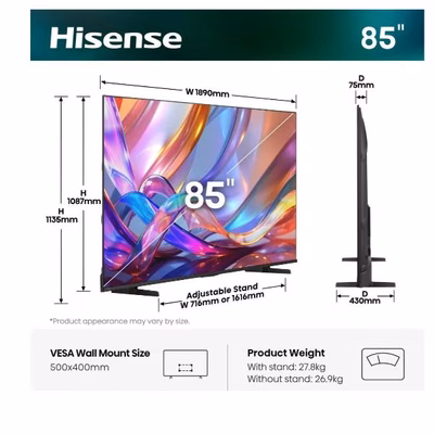 Immagine di Tv 85" uhd 4K (3840x2160) HISENSE 85 E79S QLED 4K ULTRA HD SMART VIDAA 60HZ 85E79S