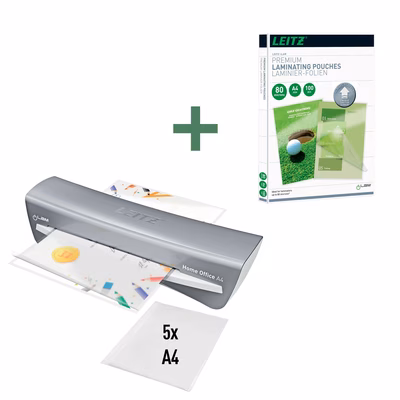 Immagine di Plastificatrice LEITZ iLAM HOME OFFICE A4 colore bianco + Pouches LEITZ UDT 74780000