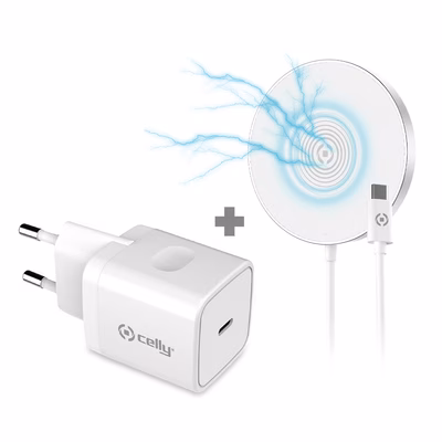 Immagine di Caricabatterie wireless/senza fili bianco magsafe CELLY MAGCHARGEKIT - Kit basetta di ricarica Wirel