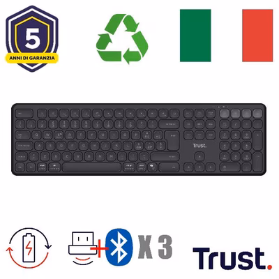 Immagine di TRUST TASTIERA WIRELESS RICARICABILE MULTICONNECT 2 BT + 25633TRS
