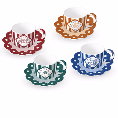 Immagine di Set Bialetti Candyland 4 tazzine da espresso con 4 piattini coordinati colori assortiti