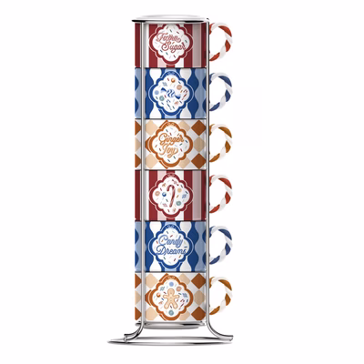 Immagine di Set Bialetti Candyland 6 tazzine da espresso impilabili in porcellana decorazioni assortite