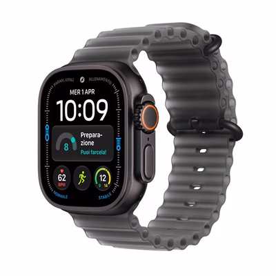 Immagine di Apple Watch Ultra 4 gps+cell in titanio mm 49 nero-cinturino Ocean nero traslucido