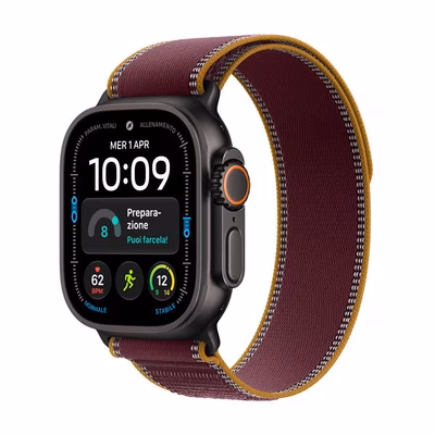 Immagine di Apple Watch Ultra 4 gps+cell in titanio mm 49 nero-cinturino Train Loop Borgogna taglia S/M