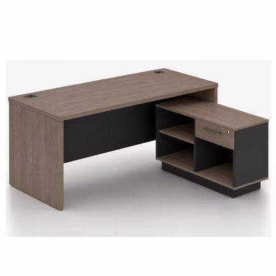 Immagine di Scriv. direzionale ARTEXPORT RAW gamba legno 200x180x74H cm c/mobile di servizio frassino toscano.