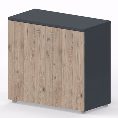 Immagine di Libreria bassa c/ante battenti ARTEXPORT RAW 90x46x85H cm struttura antracite ante rovere canadese.