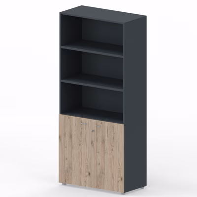 Immagine di Libreria alta ante/vano a giorno ARTEXPORT RAW 90x46x200H cm strutt antracite ante rovere canadese.