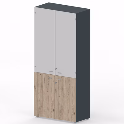 Immagine di Libreria alta ante legno/vetro ARTEXPORT RAW 90x46x200H cm struttura antracite ante rovere canadese